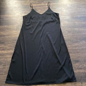 Satin Slit Midi Dress - Black